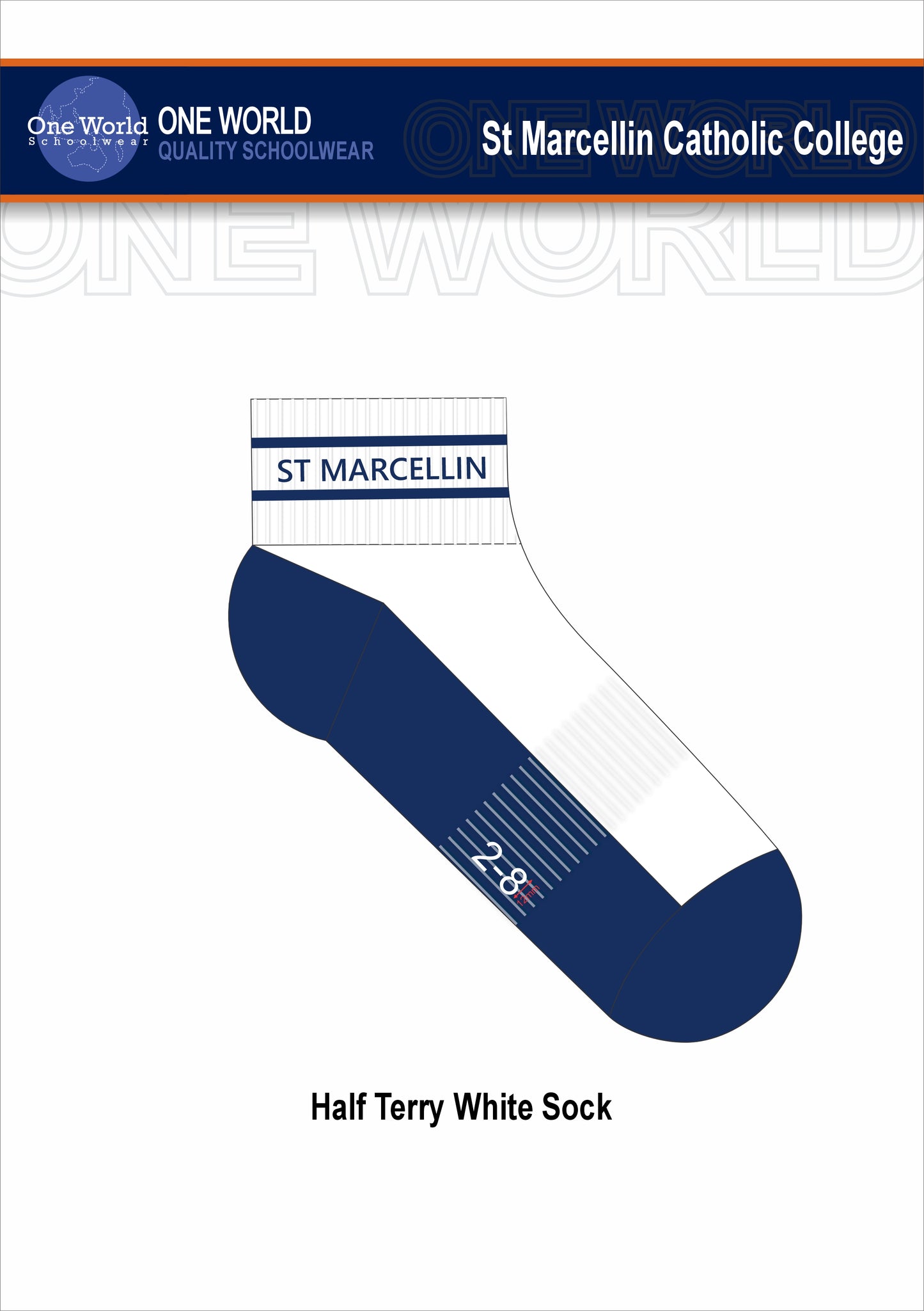 School Sock with school name - White